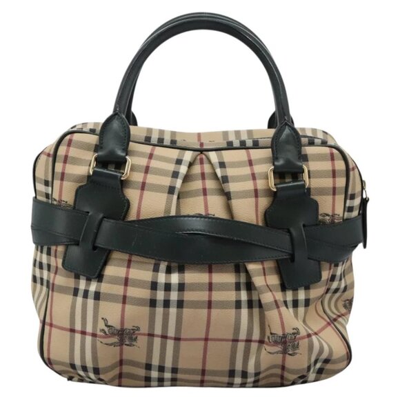 BURBERRY Nova Check Hand Bag PVC Beige Gold Auth - Picture 14 of 16